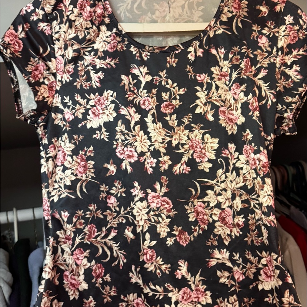 Younique Black and Pink Floral Blouse